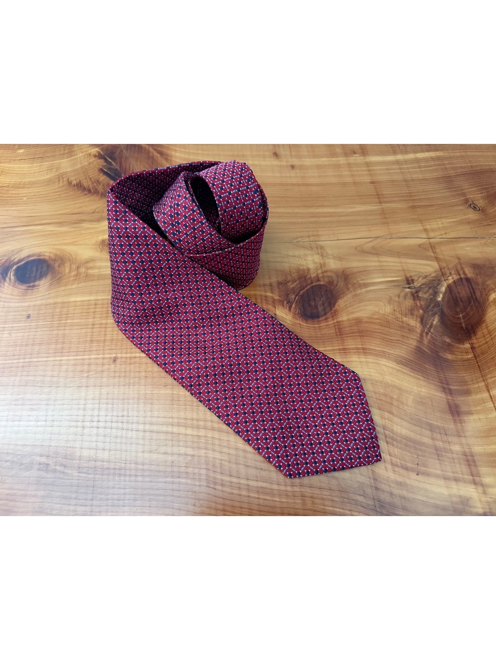Brooks Brothers “346” Pure Silk Red/Blue Geo Men's Necktie, Made in Italy